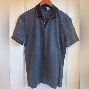 GUCCI Diamante Print Plaid Men’s Polo XL Grey/Black with Detailed Sleeves/Collar